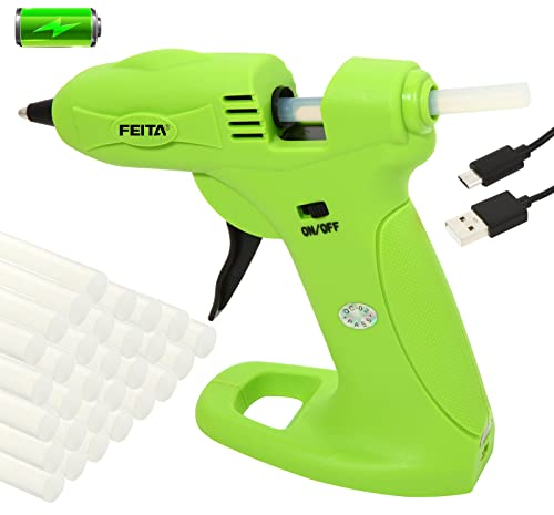FEITA Mini pistolet à colle sans fil rechargeable par USB 2650 mAh – avec 30 bâtons de colle pour travaux manuels, arts, réparations à domicile