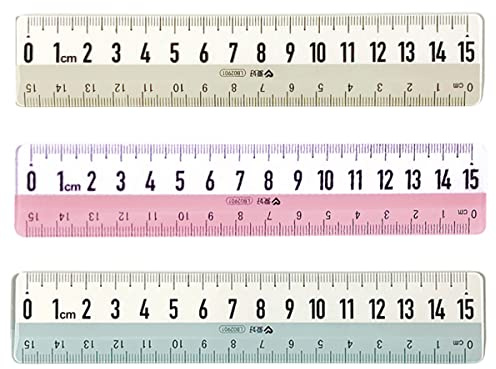 Morices 3 Pcs Transparent Straight Ruler with Extra Large Clear Scale, 6 Inch Plastic Rulers 15cm Shatterproof Drawing Measuring Ruler Tool for Kids Students Stationery School Supplies (Color Random)