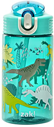 Zak Designs Dinosaur 16oz Leak-Proof Straw Kids Water Bottle, Plastic