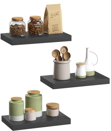eSituro 3 Pcs Black Floating Shelves, 40cm Wooden Modern Shelf, Bedroom | MDF Shelving Boards, Easy Install Wall Rack Display & Organiser for Living Room, Kitchen, Bathroom, Office, Hallway