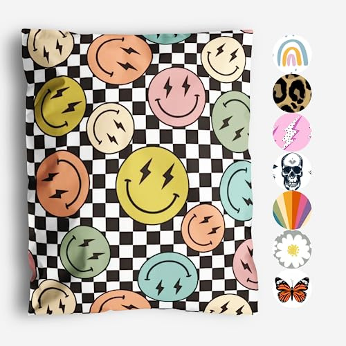 14x19 Poly Mailers – Smiles Checkerboard – Waterproof, Tear-Resistant Shipping Bags with Adhesive Seal – 100 Pack – Package Mint