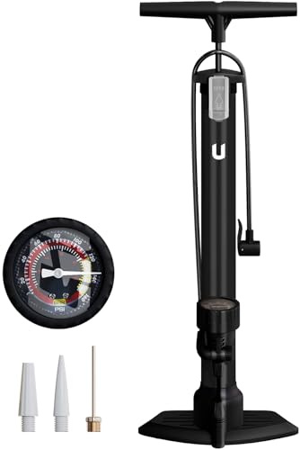 unycos - Bomba de Bicicleta con Manómetro de Alta Presión y Válvulas【Presta | Schrader】 160 PSI/11 Bar | Inflador de Ruedas, Neumáticos, Pelotas, Flotadores, Anillos de Natación, 63x23 cm (Negro)