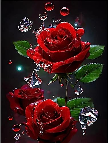OdiuK 5D Diamond Painting Erwachsene Kits, DIY Diamond Painting Bilder, Red Rose Mosaikherstellung Malen Nach Zahlen Full Drill Cross Stickerei Malerei Kits für Home Wand Décor 30 x 40cm