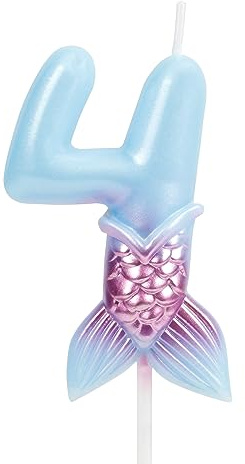 Birthday Candles Numbers 4 Candle, Mermaid Birthday Decorations, Happy 4th Birthday Candles for Cake, Blue Purple Birthday Cake Candle Mermaid Cake Toppers Birthday Party Supplies
