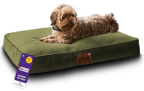Slumberdown Luxury Padded Dog Bed Medium (60 * 80 * 20cm) - Supportive, Cushioned & Washable Crate Mattress for Puppies, Dogs & Cats | Orthopedic, UK-Made, Non-Slip Base, Green