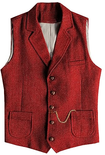 Tuikayoo Veste en tweed à carreaux western pour homme en laine Slim Fit, rouge, XL