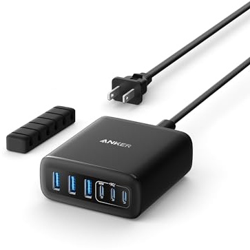 Anker Desktop Charger, Fast Charging USB C Charger with 112W Max 6-Port Desk Accessories for Home Office, Campatible with Multiple Devices, iPhone, iPad, MacBook, Galaxy and More (Cable Not Included)