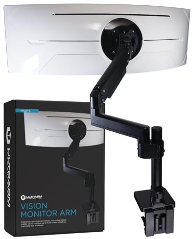 ULTRARM Heavy Duty Monitor Arm for Ultrawide Monitors up to 57 and 44 lbs, Single Desk Stand, Pneumatic Height Adjustable, Modular Extension Arms - Max VESA 100x100, Black, MA20P-S