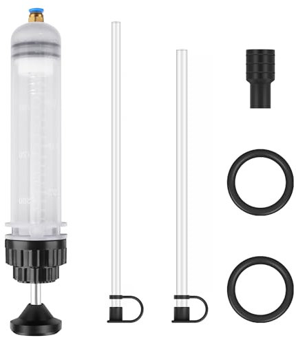 JRJRN 200cc Pompa Manuale a Siringa, Siringa di Aspirazione Dell'olio con 2 Tubi + 2 Anelli di Gomma, Pompa di Estrazione del Liquido dei Freni Ddella Siringa per Motore e Auto