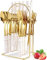 Ensemble de Couverts en or, Ensemble de Couverts de 24 Pièces avec Support en Argenterie, Avec en Acier Inoxydable, Service pour 6 Personnes, Ensemble de Vaisselle D'ustensiles de Cuisine (Blanc)