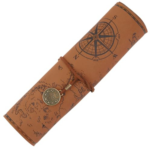 GORGECRAFT Astuccio in pelle PU con tracolla vintage mappa del tesoro bussola copertura rollup organizer portaoggetti retrò portatile cancelleria sacchetto penna sacchetto involucro rotolo custodia