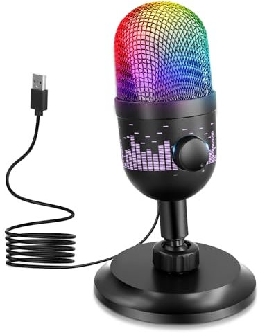 Vehoukli USB Gaming Microphone, Mic for PC, Condenser Microphone with Quick Mute and Noise Reduction for Streaming Podcast Recording Studio Singing Compatible with Laptop/PC/Mac/PS4/PS5