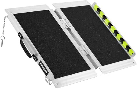 Huayaw 2FT Portable Wheelchair Ramp Folding Aluminum Ramp for Home Doorways | Anti-Slip Mobility Handicap Ramp with Side Rails for Steps Stairs Thresholds Entryways Wheelchairs Scooters and Strollers
