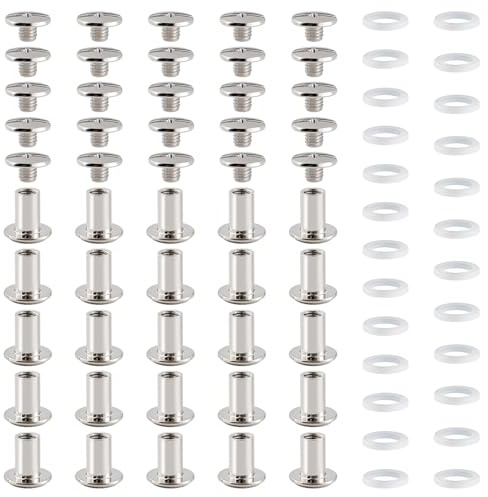 YIXISI 25 Set M5x8mm Chicago Binding Screws Assorted Kit, Kit Bindande Skruvstolpar, Lädernitsats, för Gör-Det-Själv-Läderdekoration Bokbindning, Silver