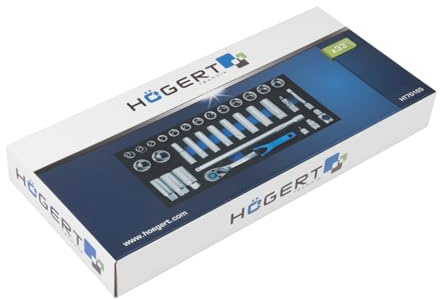 HÖGERT TECHNIK Juego de llaves tubulares de 3/8, 33 piezas, mango de carraca 72T, acero CRV, incluye conector de bujía, adaptador, inserto EVA, resistente y resistente a la corrosión