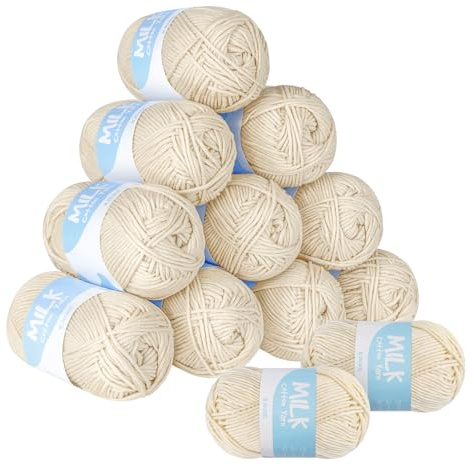 ilauke Laine à Tricoter 100% Acrylique - 12 Pelotes Douces Beige pour Projets de Tricot, Crochet et Vêtements Bébé - Texture Veloutée Résistante au Lavage