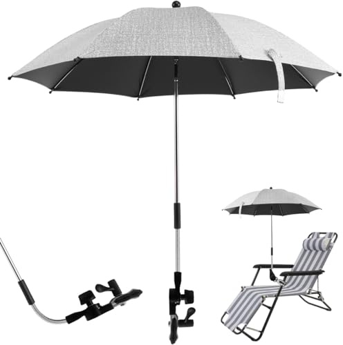 SUPPUIMNT Sombrilla para cochecito, protección UV 50+ sombrilla portátil de pinzas ajustables, diámetro 75 cm y 82 cm, sombrilla con pinza ajustable para cochecito, silla de ruedas, terraza, Gris 82cm
