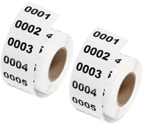 QUARKZMAN 2 Rouleaux d'Étiquettes de Numérotation d'Inventaire, Étiquettes Autocollantes Numérotées Consécutives 0001-1000 Étiquettes Étanches Pour Classification de Stock (1.6x0.8 Pouce)