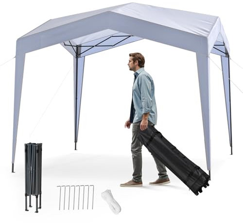 GOPLUS Tonnelle Jardin Exterieur Pliant 3 X 3 M, Tente de Réception avec Sac roulettes et Hauteur 2,65/2,75 M, Pavillon Portable, Facile à Monter pour Fête, Pique-Nique, Camping (sans Voile|Blanc)