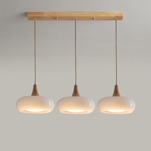 3 grappes Light Milk Glass Pendante Light Glass Orange Verre Mid Century Chandelier Drum Éclairage (Blanc, 70 * 28cm)