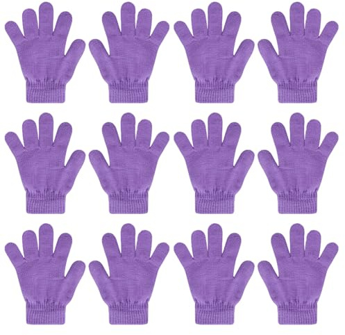 QKURT 6 st magiska stretchhandskar, hela fingrar vinter stickade magiska stretch varma handskar för 5~13 år gamla barn flickor pojkar