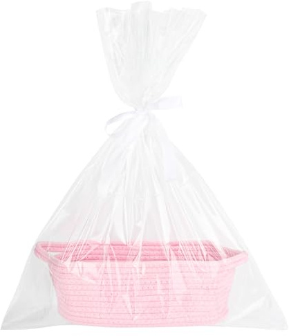 Cesta de regalo vacía, cesta trenzada para regalos con lámina de regalo transparente y lazo de regalo, cesta de almacenamiento para nido de Pascua, cesta vacía para baby shower, boda, Navidad