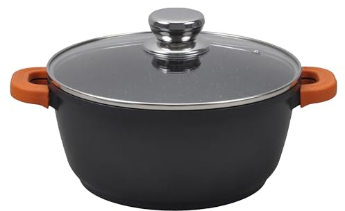 Kimbatex Kitchen Cacerola Alta con Tapa (20, 24, 28 y 32 cm) – 4 Piezas con Tapa de Cristal y Asas de Silicona – Apta para Inducción, Gas, Eléctrica y Horno (20cm)