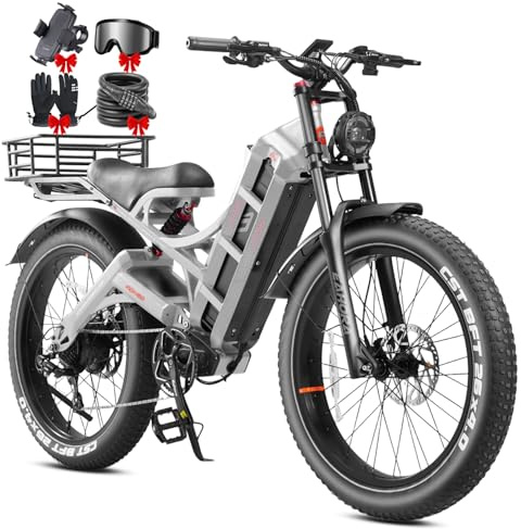eAhora Romeo Pro Electric Bike - 2026 34MPH 1600W 48V 200Miles Long Range Ebike for Adults, 26 * 4.0 Fat Tire Fast Electric Mountain Bike Full Suspension Off-Road E-Bike