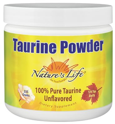 Nature's Life Pure Taurine Powder, Unflavored | Sulfur-Bearing Amino Acid for Healthy Cardiovascular & Nerve Function Support | 335g, 1000mg/serving