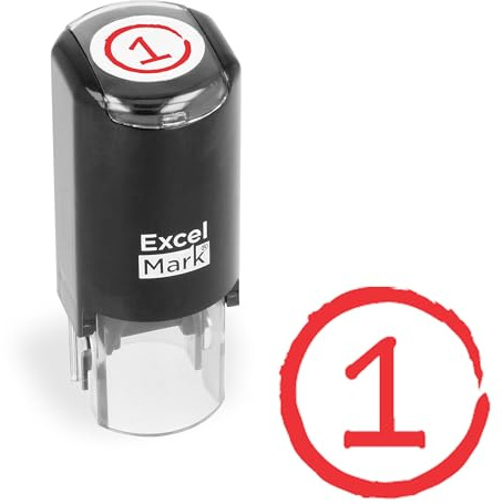 ExcelMark Grade Score 1 - Self-Inking Round Teacher Stamp - Red Ink