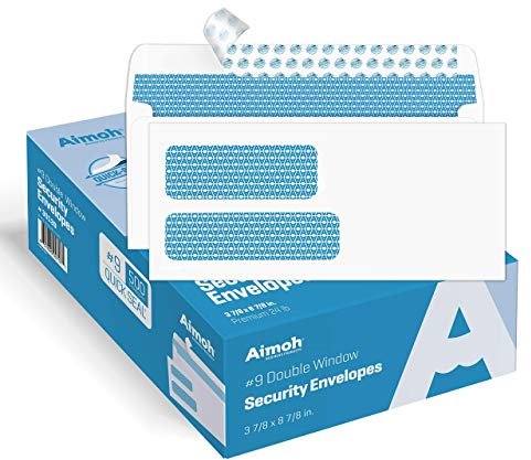Aimoh 500#9 Double Window SELF Seal Security Envelopes - for Invoices, Statements & Documents, Security Tinted - Size 3-7/8 x 8-7/8-24 LB - 500 Count (30139)