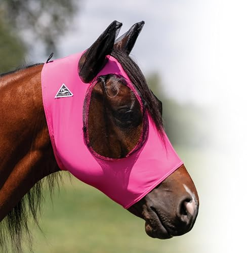 Professional's Choice Comfort-Fit Fly Mask | Smooth, Stretchy Material | Mesh Around the Eyes and Ears Allows for Clear Vision and Keeps Flies and Bugs Away | Pink Horse Size