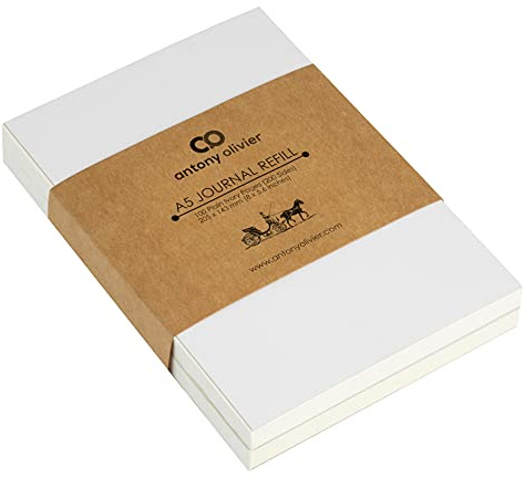 Antony Olivier Inserts de Recharge en Cuir pour Cahier | Papier blanc non doublé - Lot de 2 | 100 feuilles couleur ivoire (200 pages) | Taille A5 (205 x 143 mm)