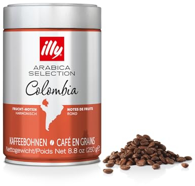illy, Café en Grano Arabica Selection Colombia, 100% Arábica con Notas Afrutadas de Cítricos y Frutos Rojos, Sabor con una Acidez Suave, 1 lata de 250g