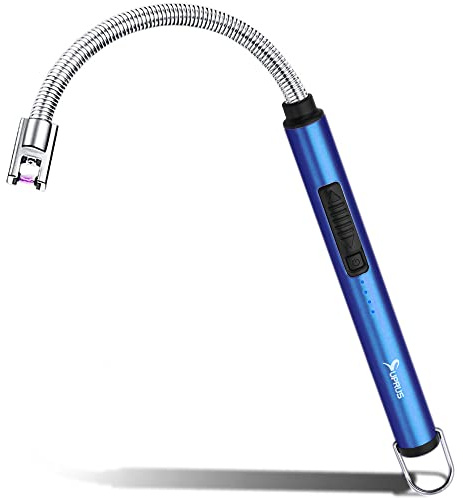 SUPRUS Candle Rechargeable Electric Arc Lighter Stainless Steel Housing & Hanging Hook with 360° Flexible Neck (Dark Blue)