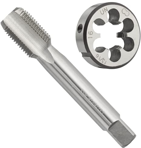 Aceteel 13/16 Zoll 16 UN HSS Gewindebohrer- und Schneideisen-Set, 13/16 x 16 UN Maschinengewindebohrer und UN Rundgewinde-Schneideisen für Rechtshänder