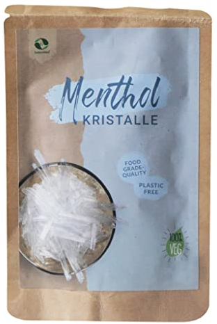 SudoreWell® Cristaux menthol de qualité alimentaire 100 % pure huile de menthe dans un sac en papier kraft (plastique gratuit) 10 g