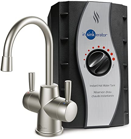 InSinkErator HOT250 Instant Hot and Cold Water Dispenser System, 2-Handle Drinking Water Faucet in Satin Nickel with 2/3-Gallon, Filter-Compatible, Stainless Steel Tank, HC250SN-SS