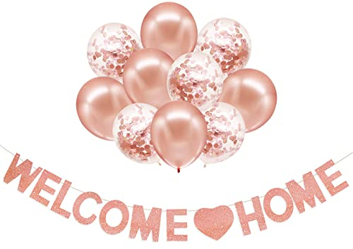 YSUVIN Benvenuto Home Banner Palloncino, Ghirlanda Di Benvenuto In Oro Rosa Con 1 Bandiera Di Benvenuto E 10 Palloni Per La Casa, Matrimonio, Festa Di Inaugurazione, Nascita
