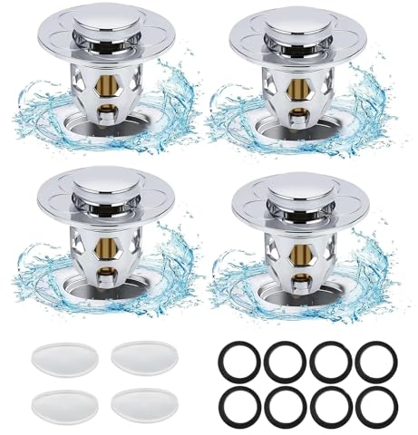 4 Pezzi Tappo Lavandino Bagno,Lavabo Bagno Universale Pop up,Tappi Per Lavandino Bagno Click Clack,Tappi per Lavandino Bagno con Filtro Anti Clogging per Cucina Vasca (34-40mm)