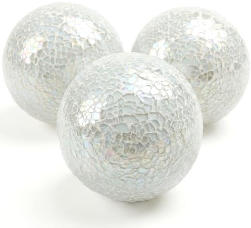 DomeStar 3PCS Decorative Balls for Bowls, 4 Inch White Orbs Glass Balls for Centerpiece Bowls Mosaic Sphere for Home Decoration Dining Table