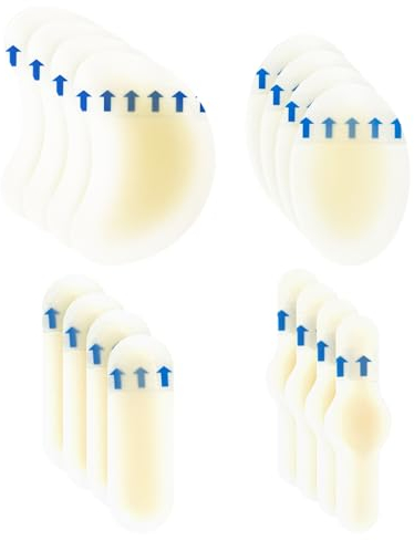Clundoo Apósitos Ampollas, 16Pcs 4 Formas Apósitos Para Ampollas, Gel Cuidado de Pies, Parches de Prevención de Ampollas, Parches de Ampollas, Prevención De Ampollas En Pies, Dedos y Talones
