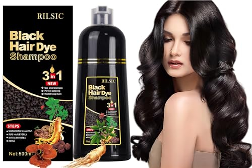 Shampoing Colorant, Shampooing Teinture Instantanée pour Cheveux, 500 ML Shampooing Colorant Naturelle Hair Dye Shampoo 3 en 1, Shampoing Cheveux Colorés, Hair Dye pour Hommes Femmes (Noir)