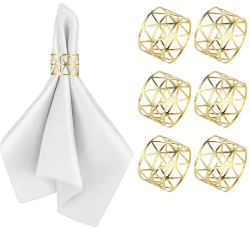 6 pezzi anelli di tovagliolo d'oro, anelli di metallo tovagliolo pulsante fiore, vintage anelli di tovagliolo cavo per la decorazione della tavola di nozze cena anniversario(Oro)