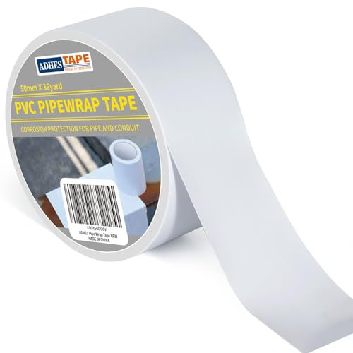 ADHES Corrosion Protection Pipe Tape, PVC Weatherproof Pipe Wrap Tape for Drain Pipe, Metal & Electrical Piping, Underground Pipe, 2 Inch X 36 Yds, White