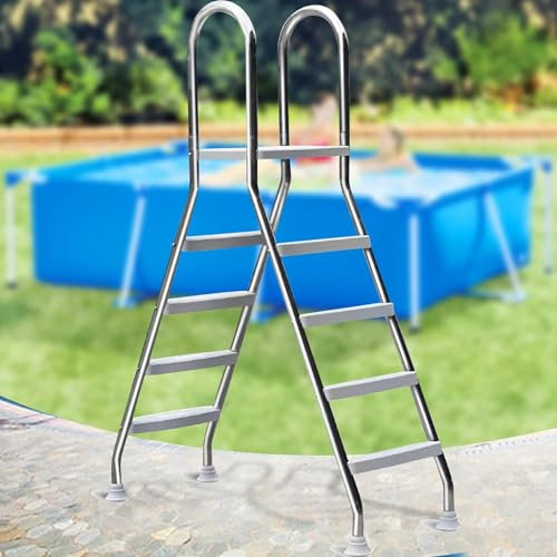 Schwimmbadleiter Oberirdischer Pool, Verdicken Edelstahl 304 Poolleitern, 4 Schritte Pool-Stufenleiter Schwerlast, Tragfähigkeit Kapazität: 500 Pfund, für Oberirdischer Pool,4+4 Combination