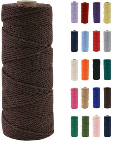 POPOYU Cordón de Macramé de Algodón Natural 2 mm - Cuerda Marrón para Manualidades Sin Productos Químicos - 100 m
