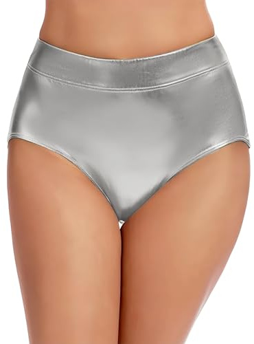 Wildarms Pantalones Cortos metálicos para Mujer, Pantalones Cortos Brillantes para Rave, Cintura Alta, Festivales, Baile, Mardi Gras, Pantalones Cortos (FR/ES, Letras, XL, Regular, Regular, Plateado)