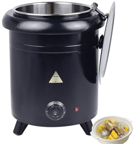 Olla de Sopa Caliente, Calentador de Sopa de Restaurante Comercial de 10 litros con Tapa con bisagras de Acero Inoxidable, Temperatura controlada a 30-80 °C, Olla de cocción Lenta eléctrica para