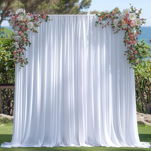 ESGOTBME Toile de fond blanche sans plis de 10x2,1m pour fêtes, rideau en tissu doux pour mariage, toile de fond blanche pour décorations de fête d'anniversaire, arrière-plan pour photographie